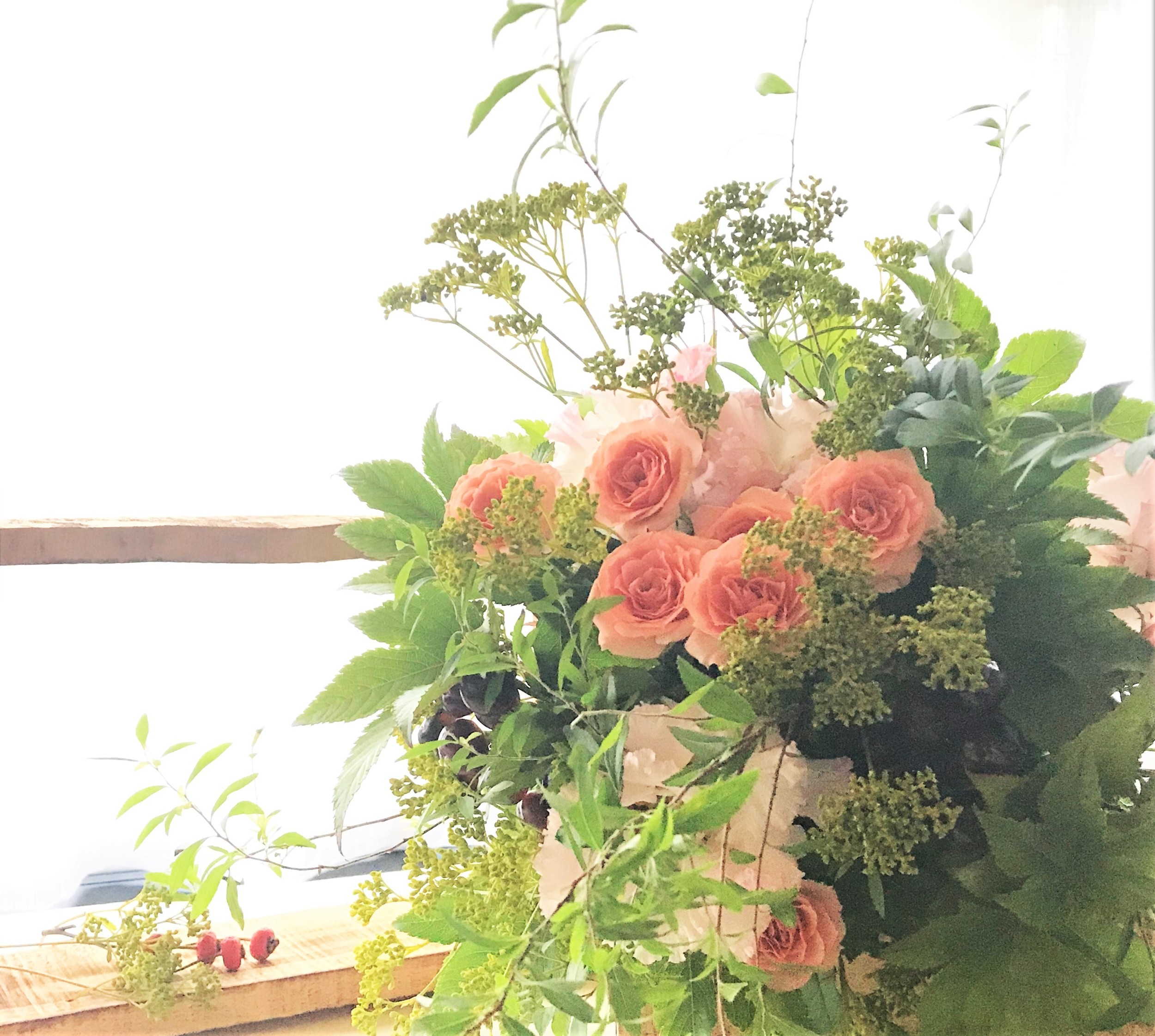 京都フラワーレッスン 月ノヒナタ 花束レッスン ブーケレッスン クリスマススワッグ ミツキノブーケコースご案内