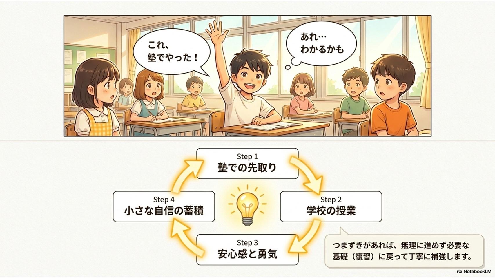先取り学習で自身がアップし積極的に。新宿区哲学堂の小学生学習塾。