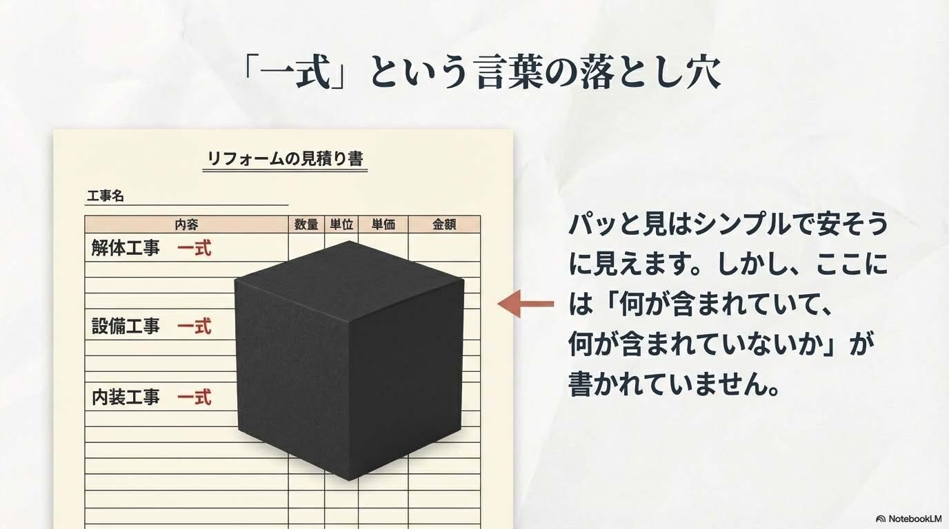 一式という言葉の落とし穴　リフォームアウトレット