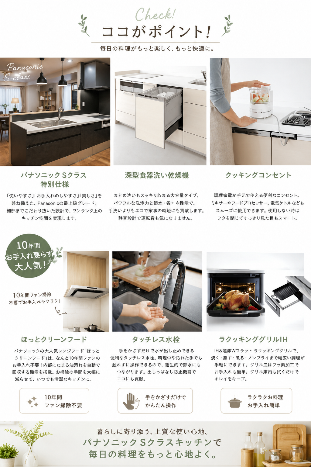 パナソニックSクラスキッチンここがポイント　リクシルリフォームショップアルファテック