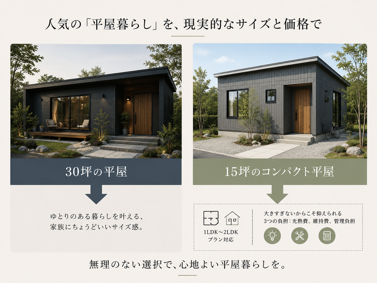 平屋サイズを現実的な価格とサイズで離住