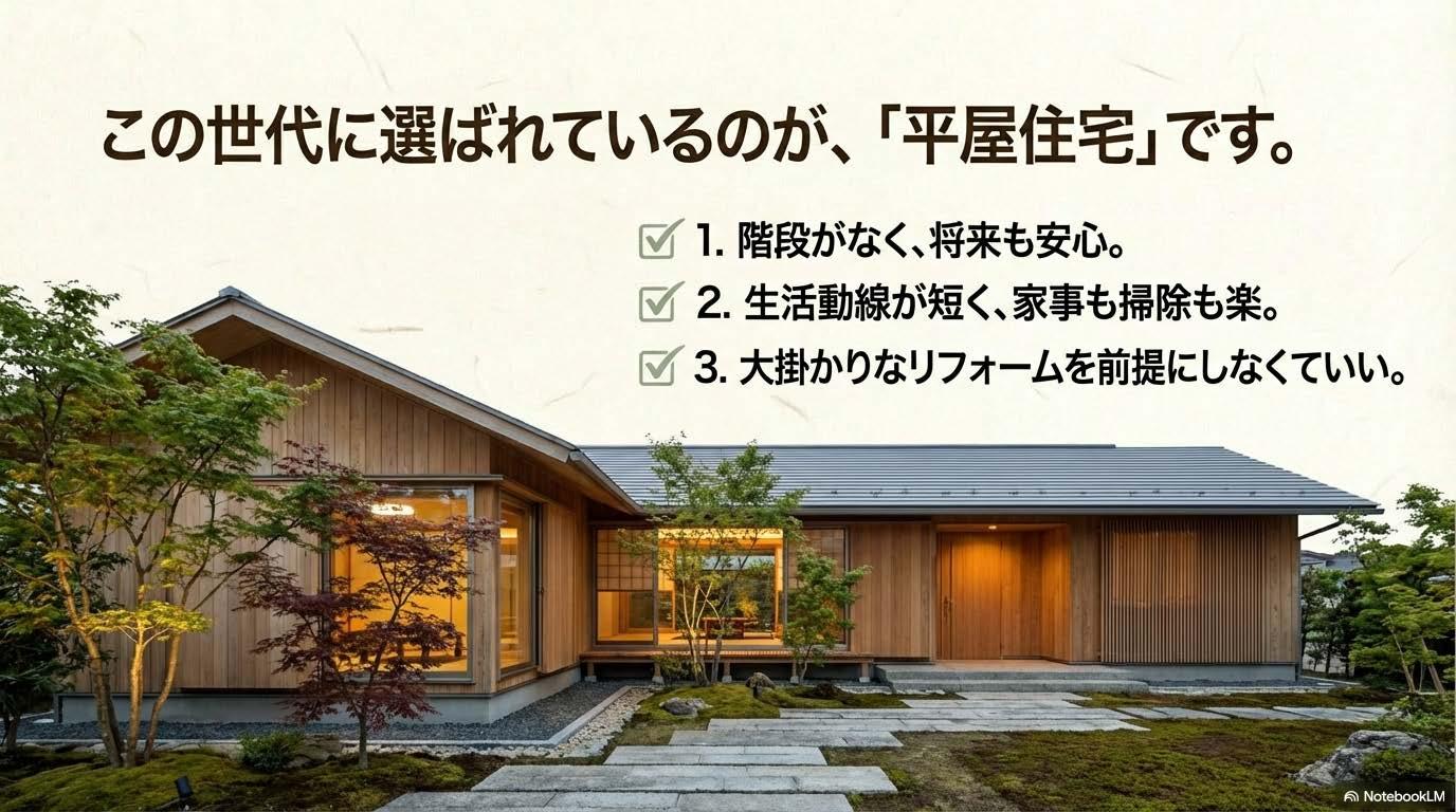 美濃加茂市ヒラヤズライフクロネコハウス　この世代に選ばれているのが平屋住宅です