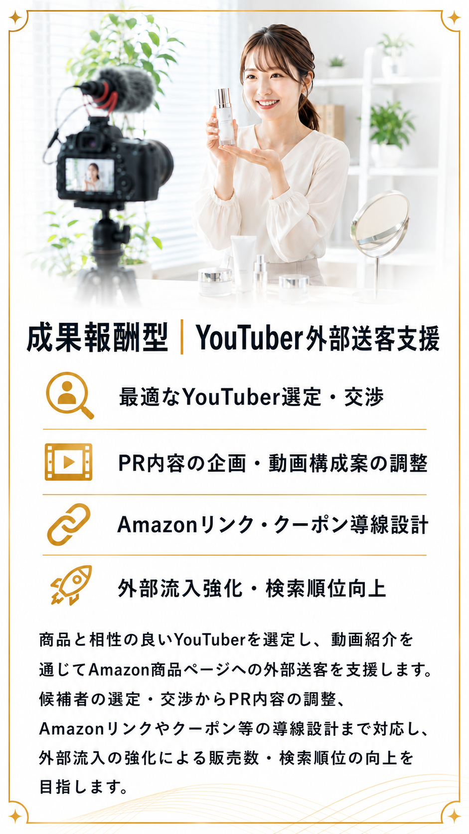 成果報酬型YouTuber外部送客支援｜YouTubeを活用したAmazon商品PR・外部流入強化・売上拡大