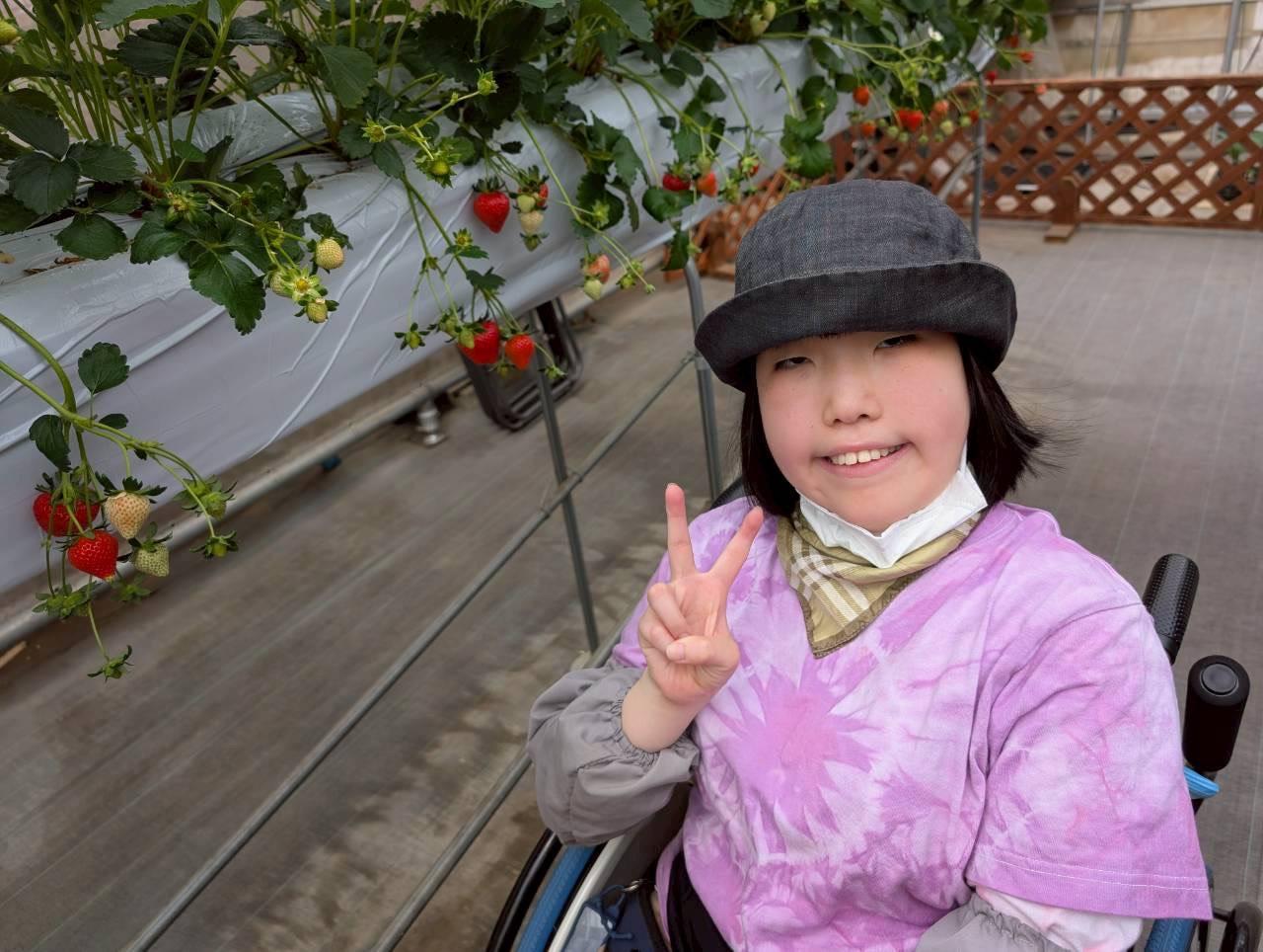 生活介護　いちご狩りの様子　身体障害　知的障害　介護