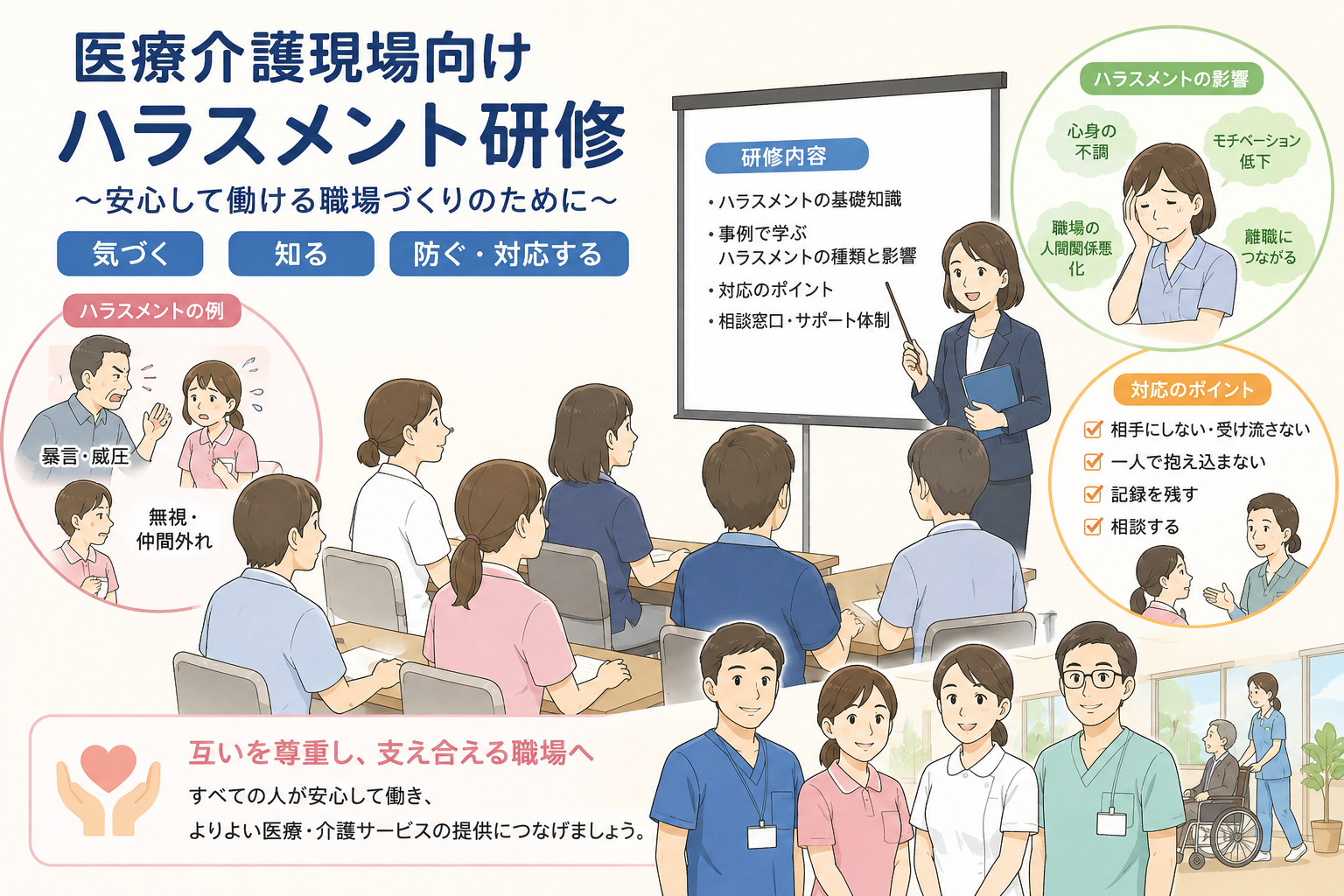 医療・介護現場向けハラスメント研修を受講する医療・介護スタッフの様子