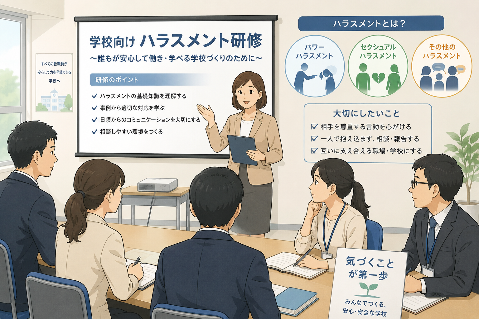 学校・教育現場向け階層別ハラスメント研修のイメージ
