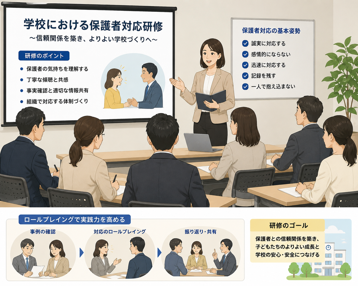 学校・教育現場向け保護者対応をしている教員の様子