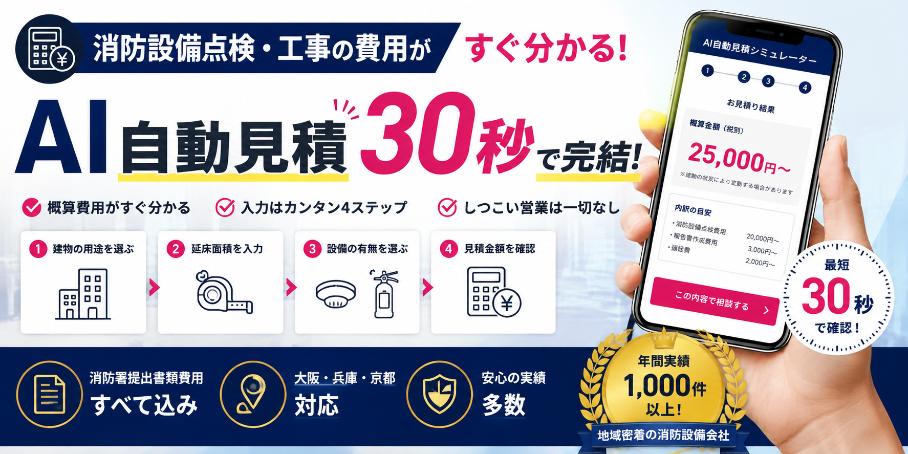 消防設備点検・工事の費用が30秒で分かるフライハイト合同会社のAI自動見積シミュレーター