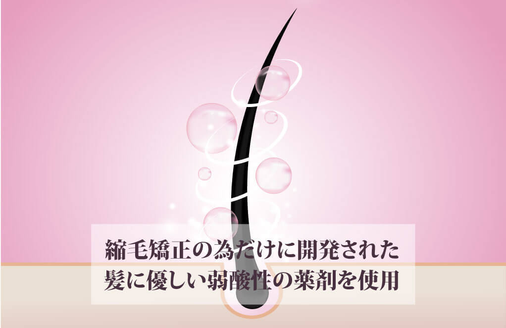 縮毛矯正の為だけに開発された髪に優しい弱酸性の薬剤を使用