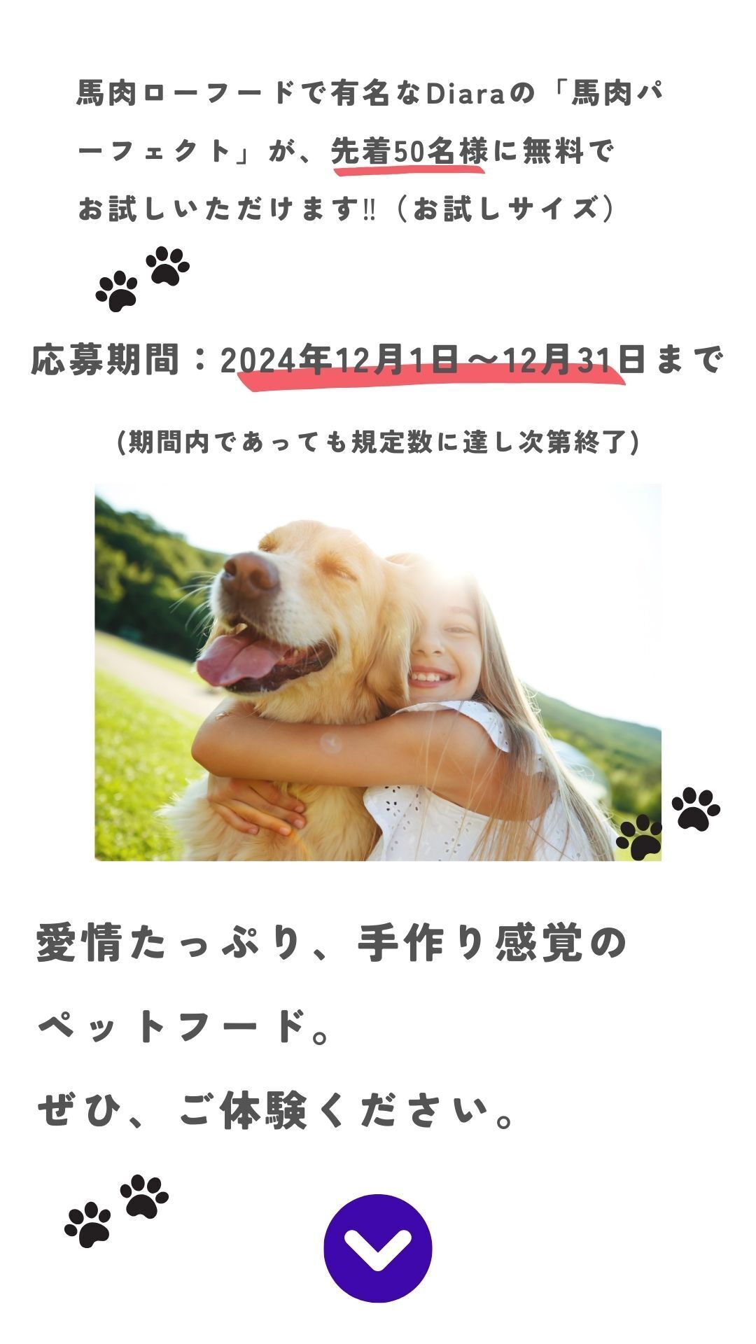 馬肉ローフードで有名なDiaraの「馬肉パーフェクト」が、先着50名様に無料で お試しいただけます‼︎（お試しサイズ）