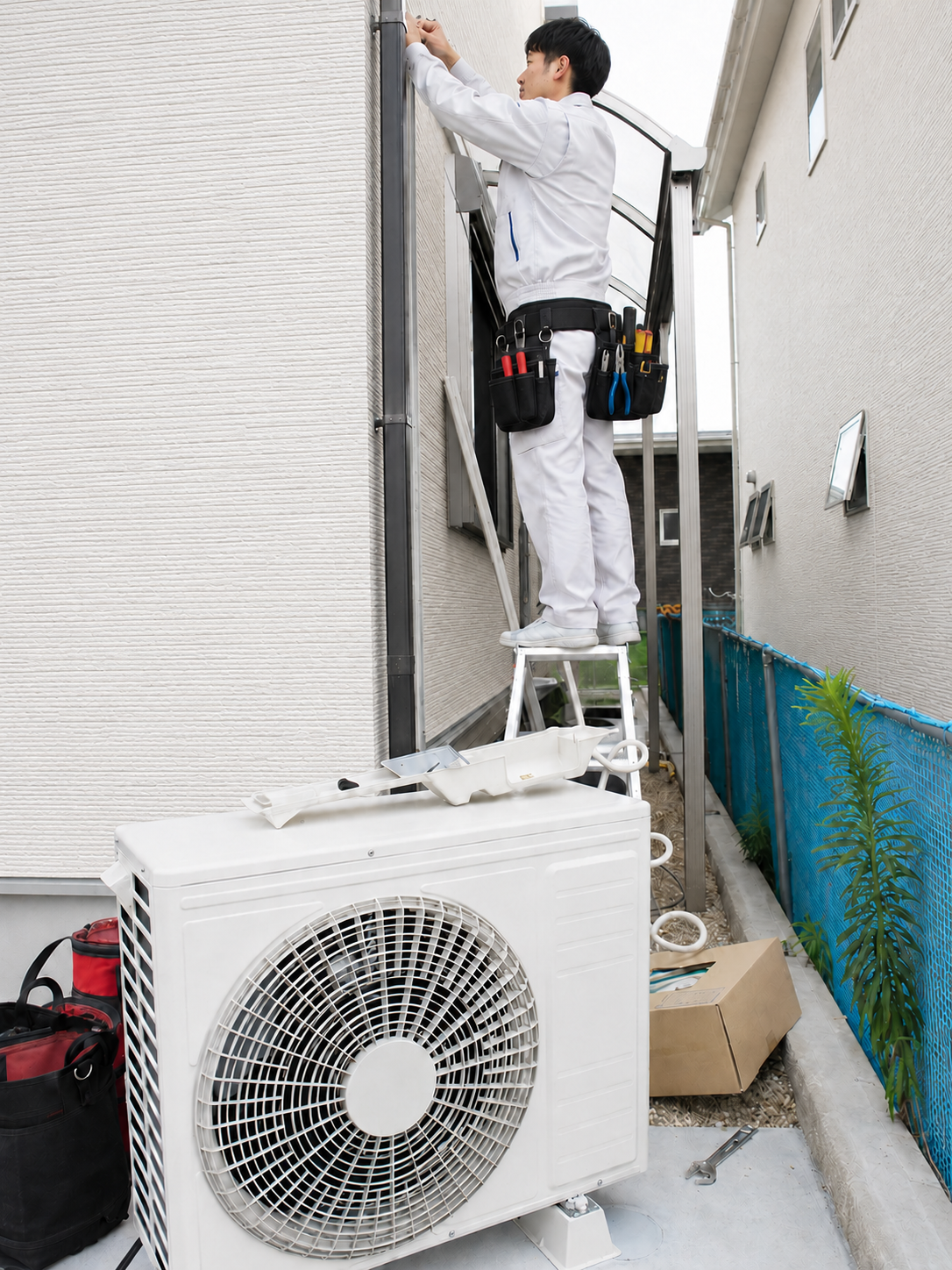 エアコン取付工事の作業写真