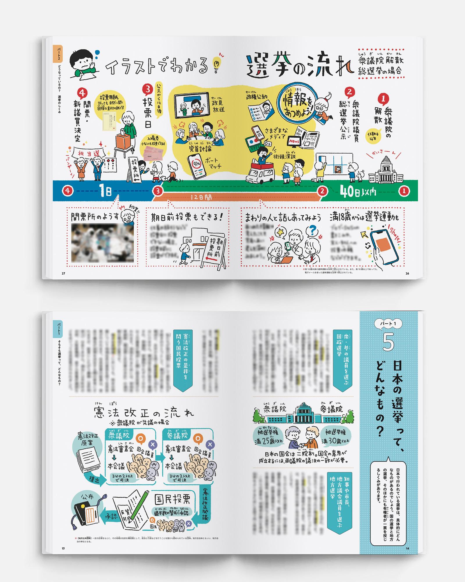 児童書『選挙のしくみ』カバーイラスト。地方政治や民主主義をわかりやすく伝える10代向けの挿絵