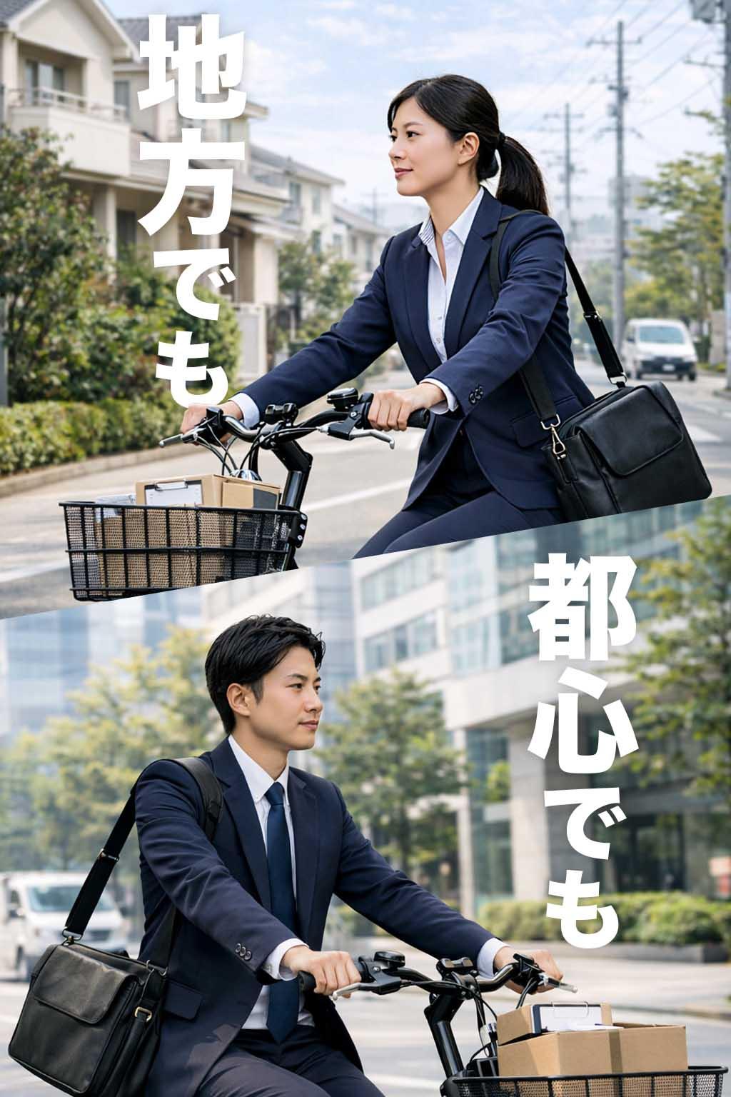 電動自転車で移動する派遣スタッフ