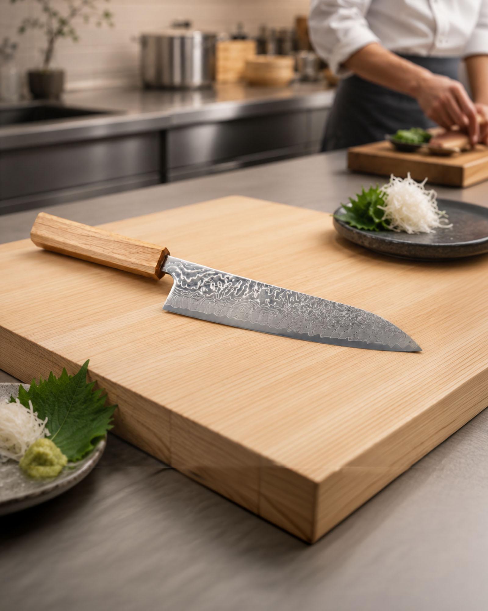 料理人が新品の包丁を仕込みで使う手元