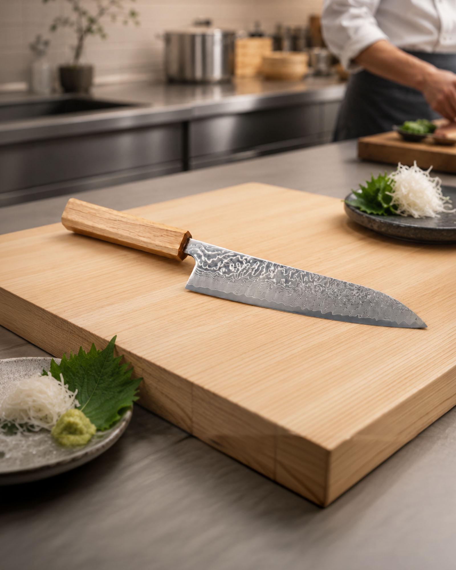 料理人が新品の包丁を仕込みで使う手元