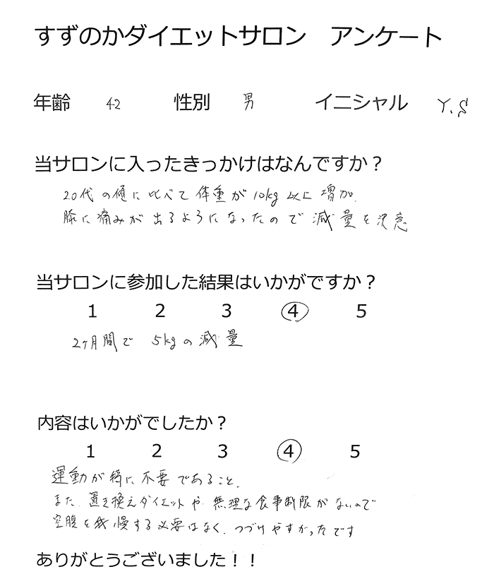 すずのかダイエットサロン・お客様アンケート