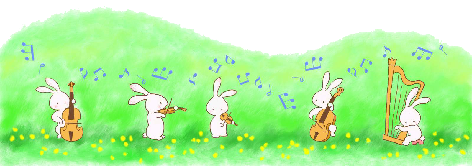 バイオリンでアンサンブルするうさぎのイラスト