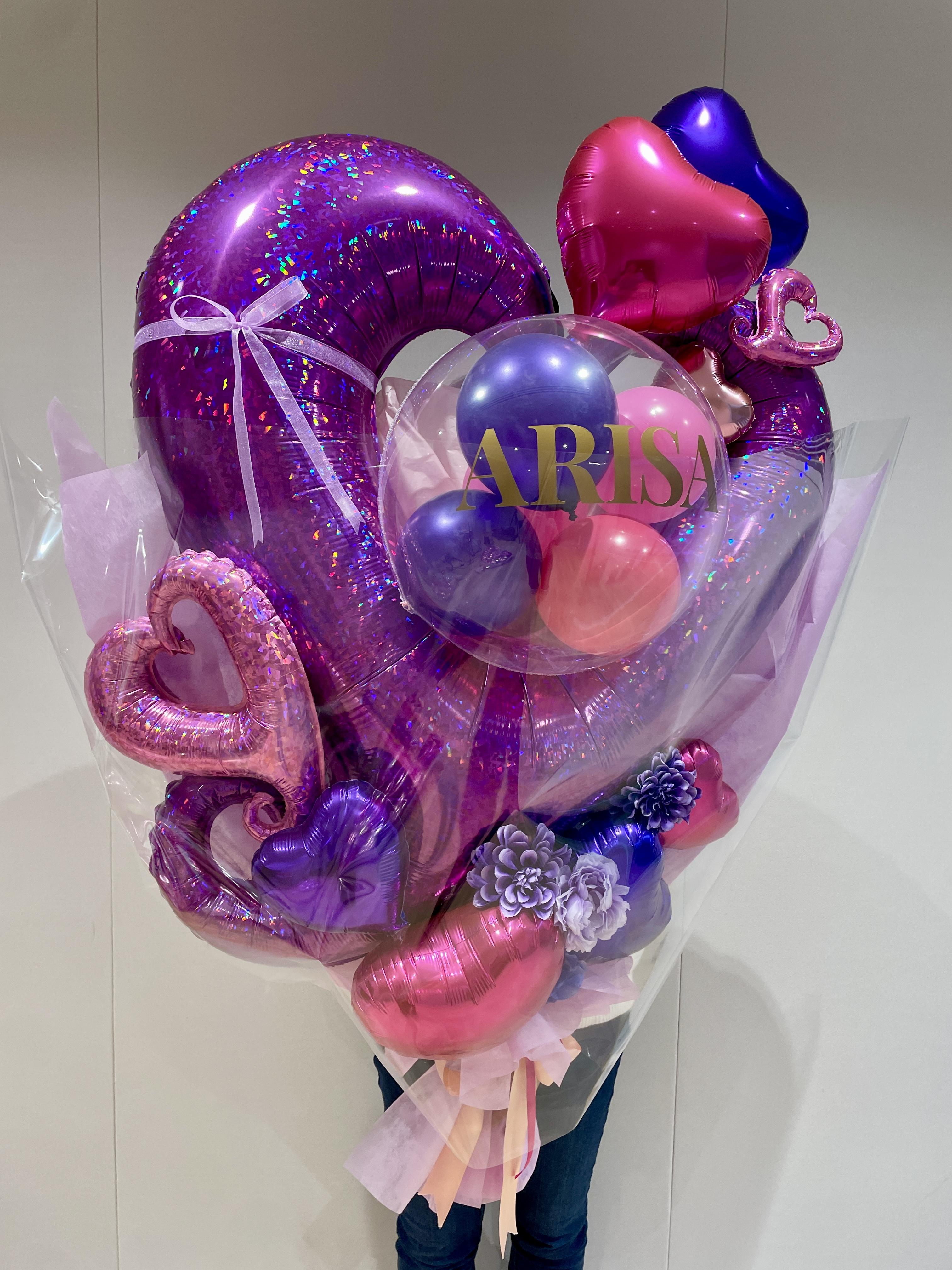 卒業式のお祝いバルーンブーケ(バルーン花束) パープルで大人可愛い目立つ
