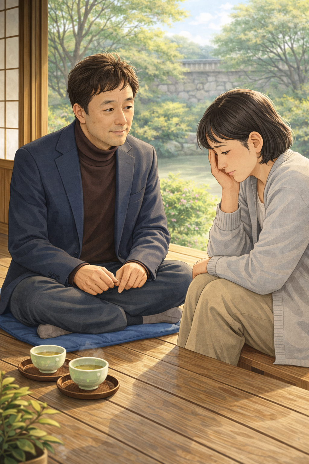 カウンセリング中の男性カウンセラー　オンラインカウンセリング　メンタル不調　管理職　中高年男性