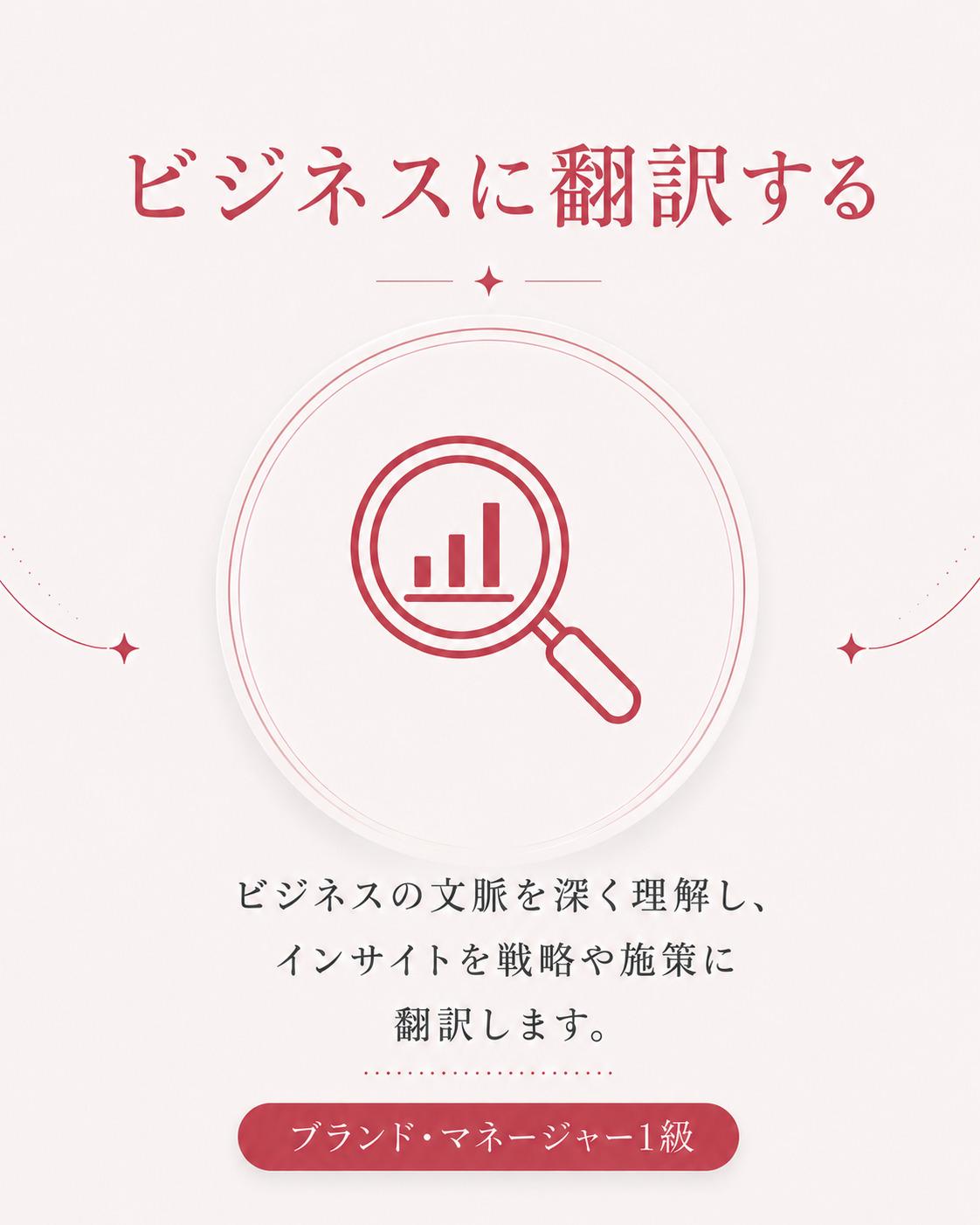 ビジネスに翻訳する　ビジネスの文脈を深く理解し　インサイトを戦略や施策に翻訳します