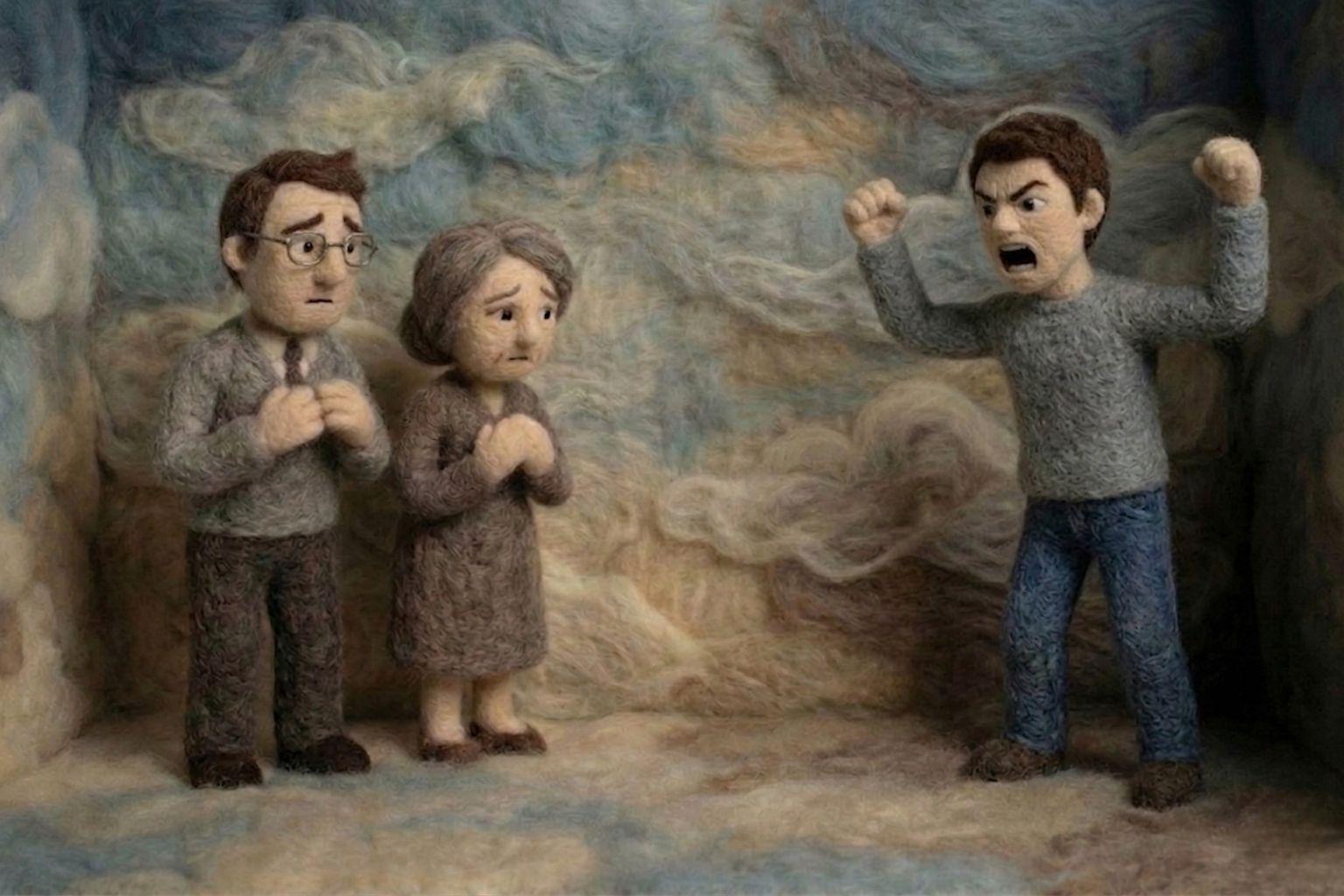 怯える両親の姿