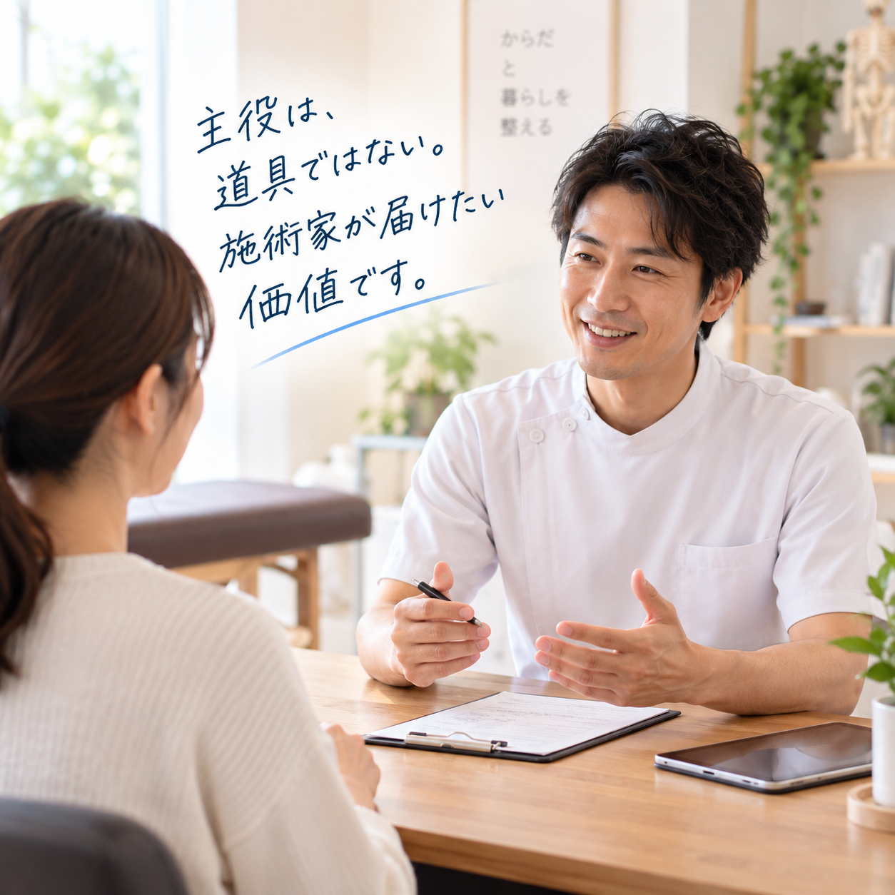 施術家とクライアントの対話をTechnologyが補助するイメージ