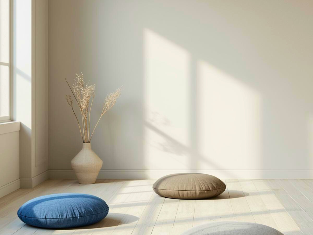 自然光が差し込む落ち着いた室内。パニック症サポートの安心感を表す静かな空間。