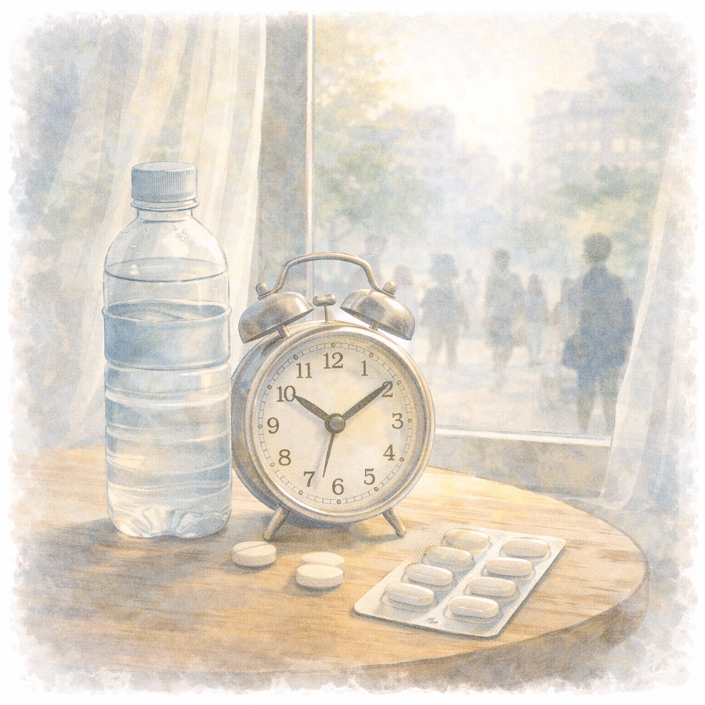 特定の場面に入る前から緊張が立ち上がり、準備や確認が増えていく状態を表した水彩画のイラスト