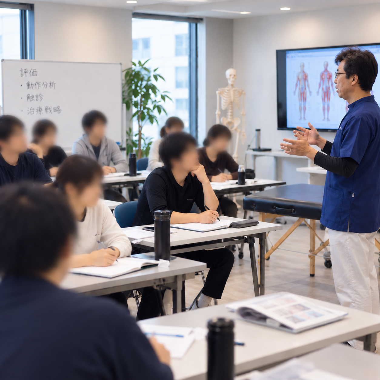 施術家向け講座で学ぶ受講生と講師の様子