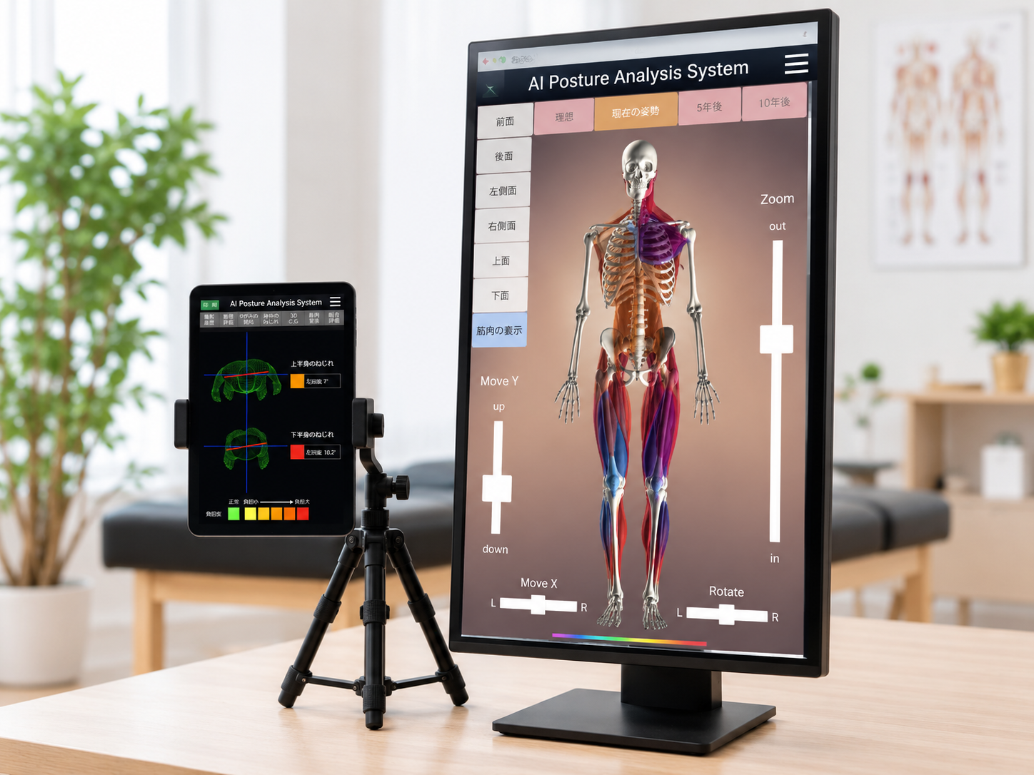 CONNECT AIで身体の構造を見える化する縦型ディスプレイとタブレット
