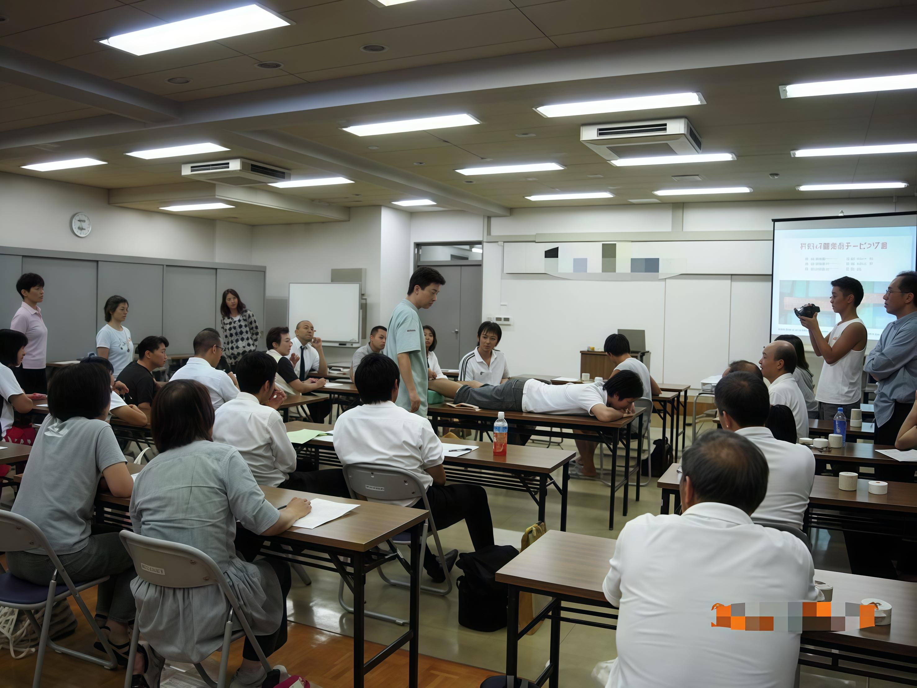 目黒区教育委員会の研修会で、加藤陽一が実技を交えて講義する様子