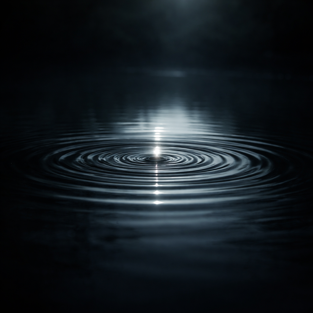 暗い水面に一点から広がる波紋。パニック発作が突然ではなく段階的な反応であることを示すイメージ