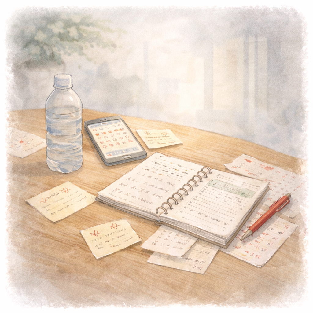 準備や確認が増え、頭の中が整理しきれない状態をイメージした水彩画のイラスト