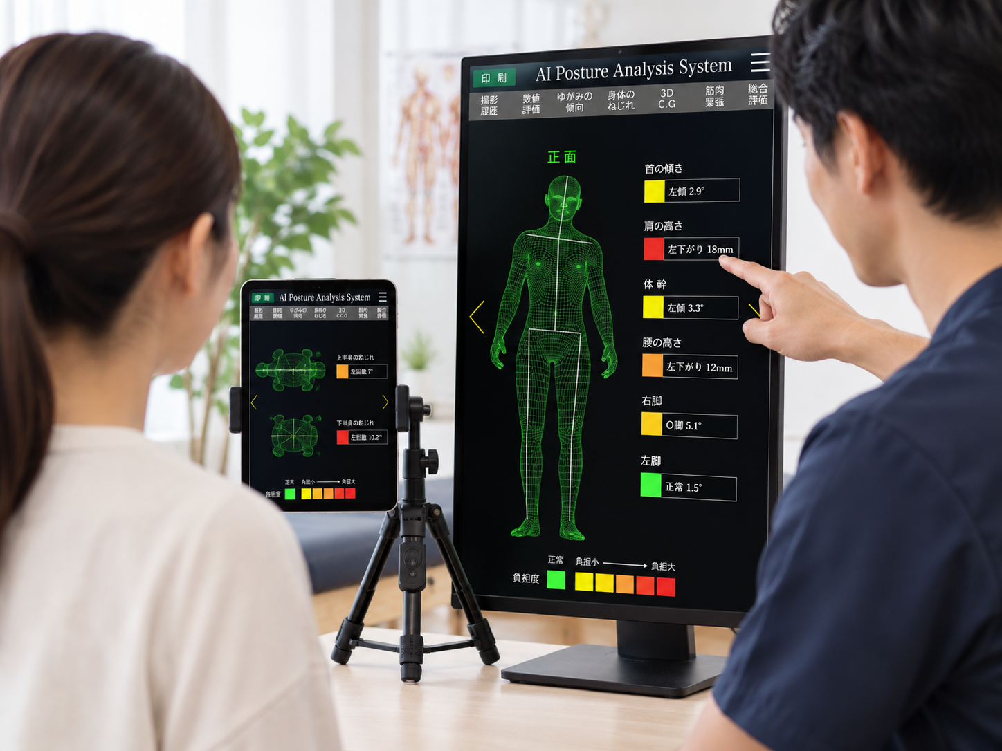 CONNECT AIの画面を施術家とクライアントが一緒に確認している様子