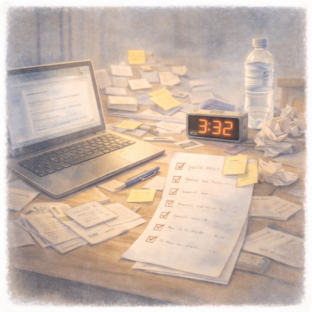 昼と夜の区切りが曖昧なまま、時間の流れが続いている静かな空間