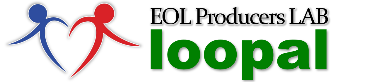 EOL Producers LAB（イーオーエル・プロデューサーズ・ラボ）のロゴ。2人が向き合うシンボルとloopalの文字を組み合わせたデザイン。