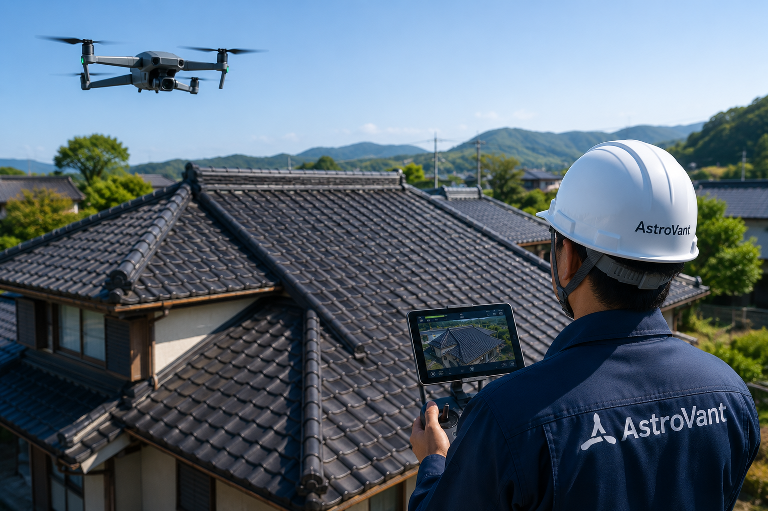 国東市でドローンを使って住宅の屋根点検を行うAstroVant