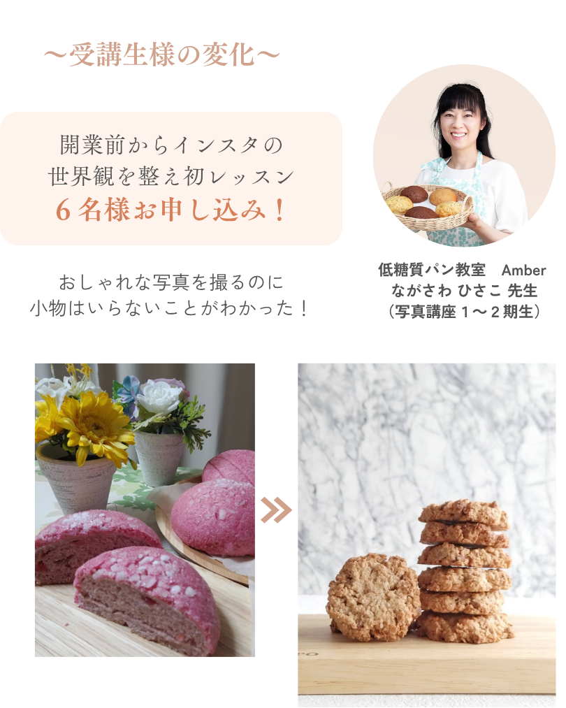 受講生様の変化、開業前からインスタの世界観を整え初レッスン！6名様お申込み