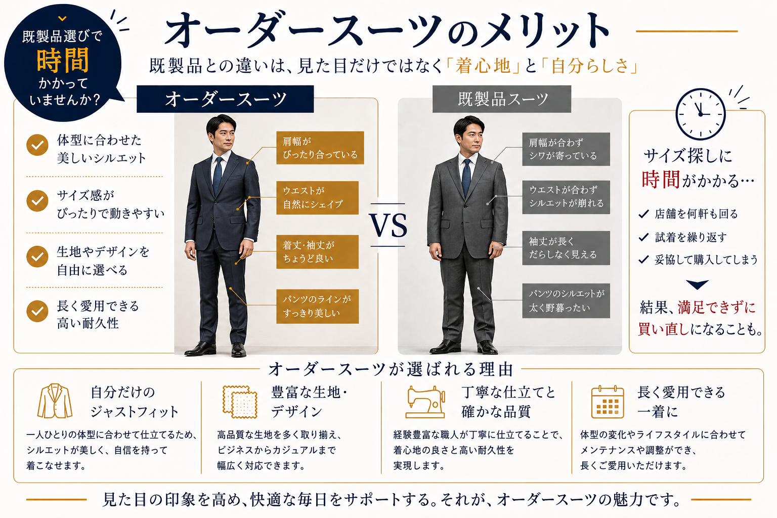 オーダースーツのメリット　既製品との比較
