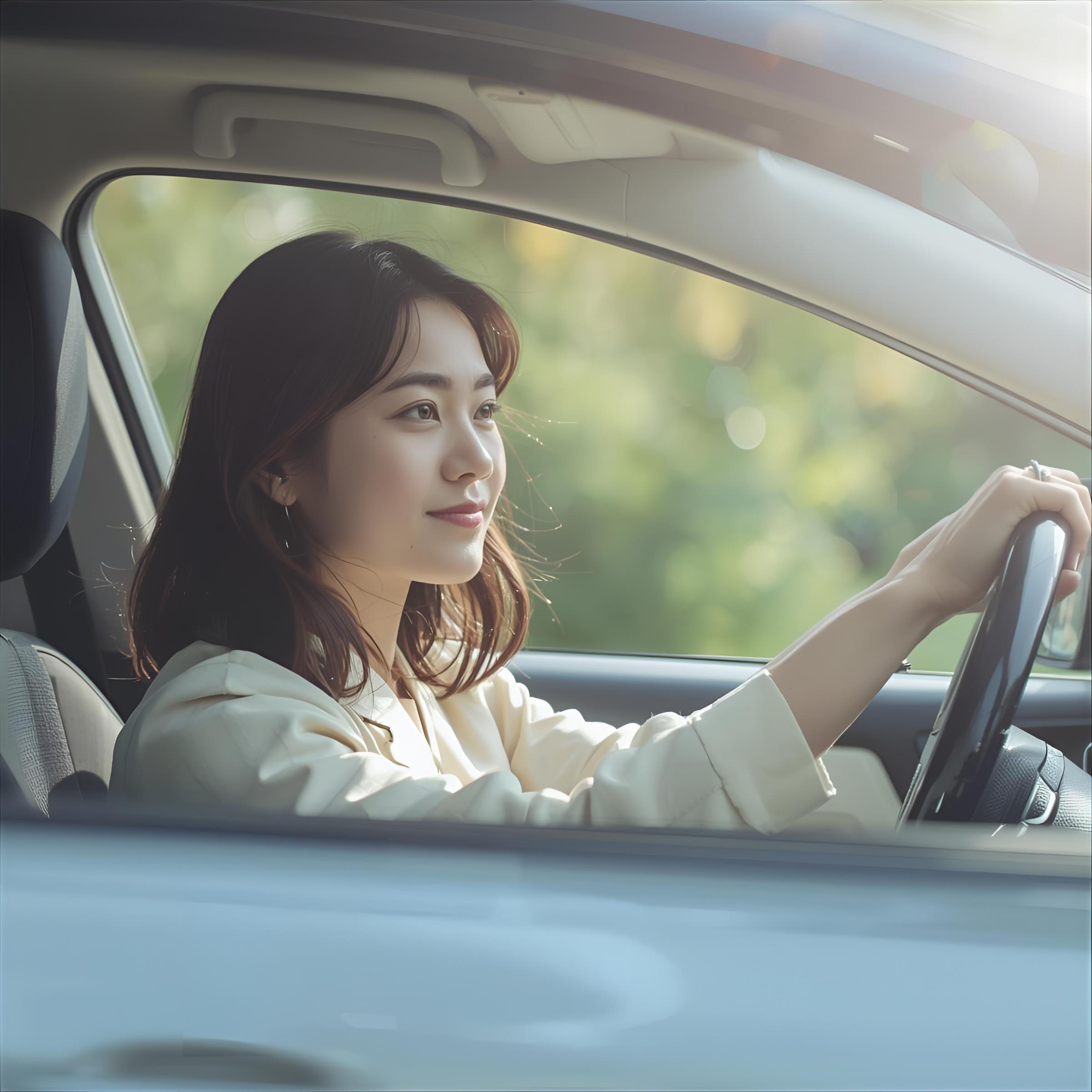 思いやりを持って、丁寧に運転している女性