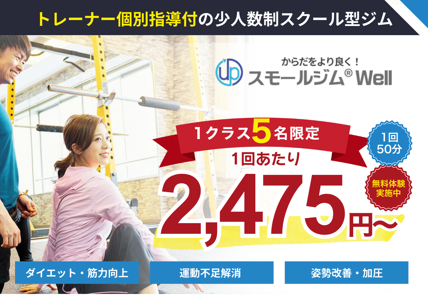 名古屋市中区千代田のフィットネスジム「スモールジムWell」無料体験実施中！