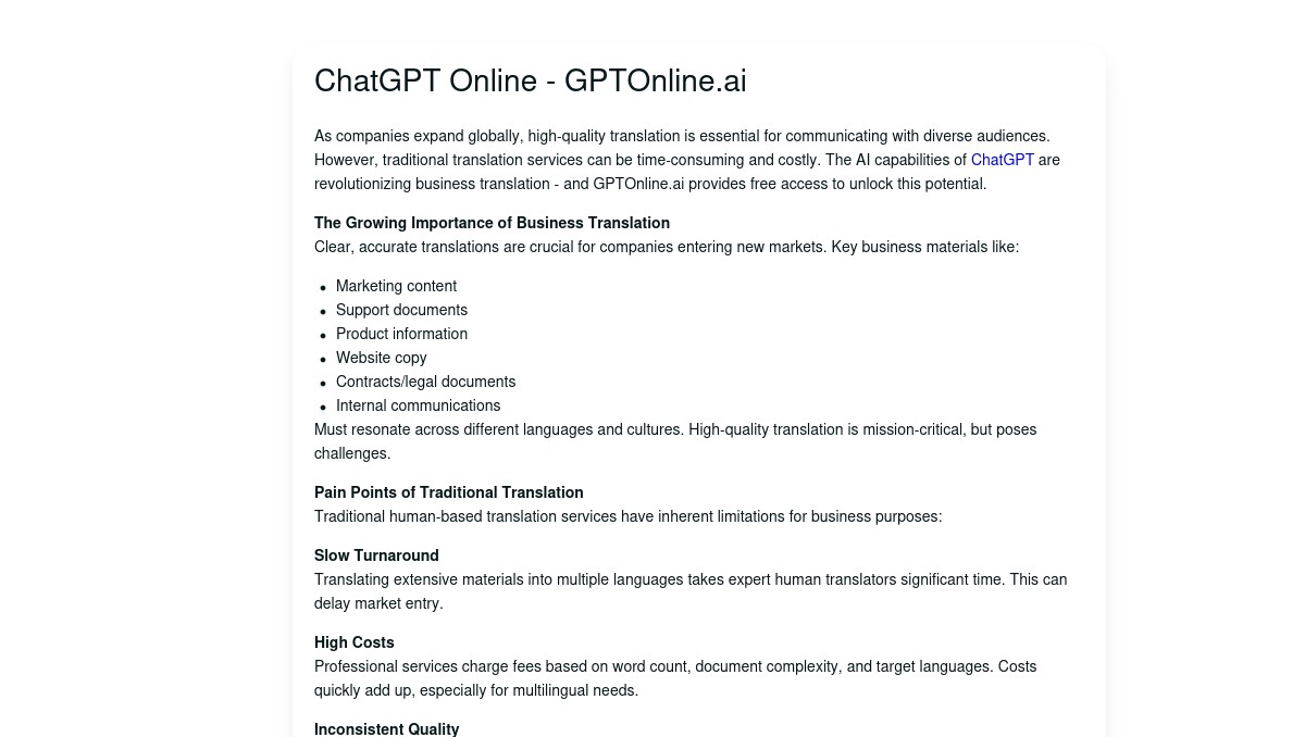 Streamline Your Business Translation Needs With GPTOnline ai Streamline your business translation needs with gptonline ai