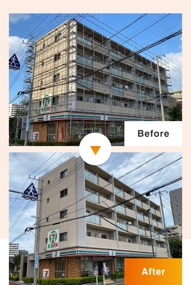 ５階建マンション大規模修繕工事ビフォーアフタースマホ版画像