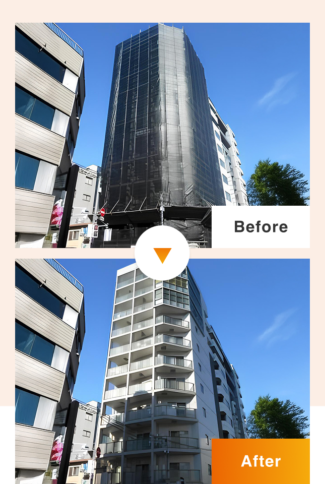 １１階建マンション大規模修繕工事　ビフォーアフタースマホ版画像