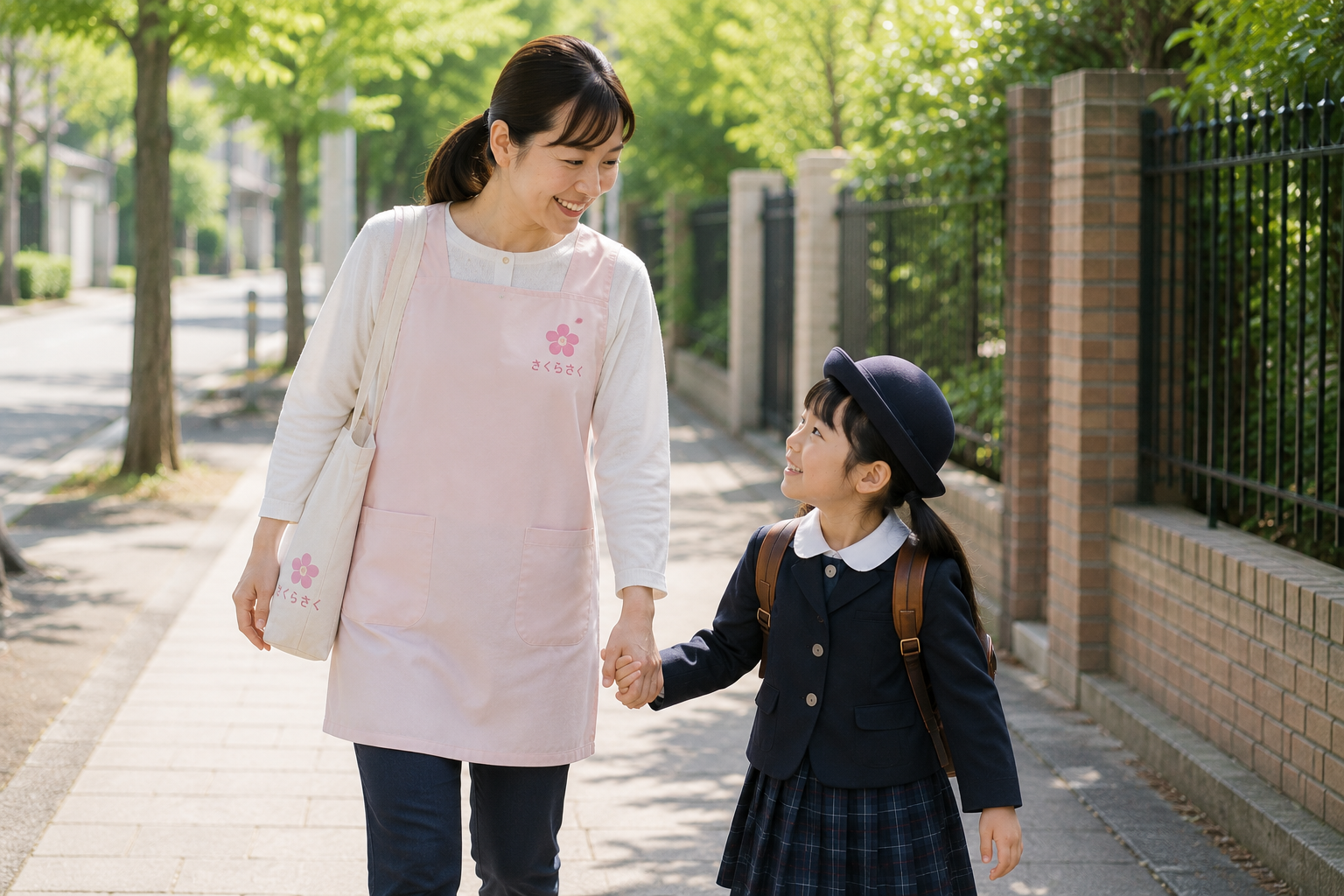 小学校受験の送迎サービス｜ベビーシッターが幼稚園児と手をつないで送迎