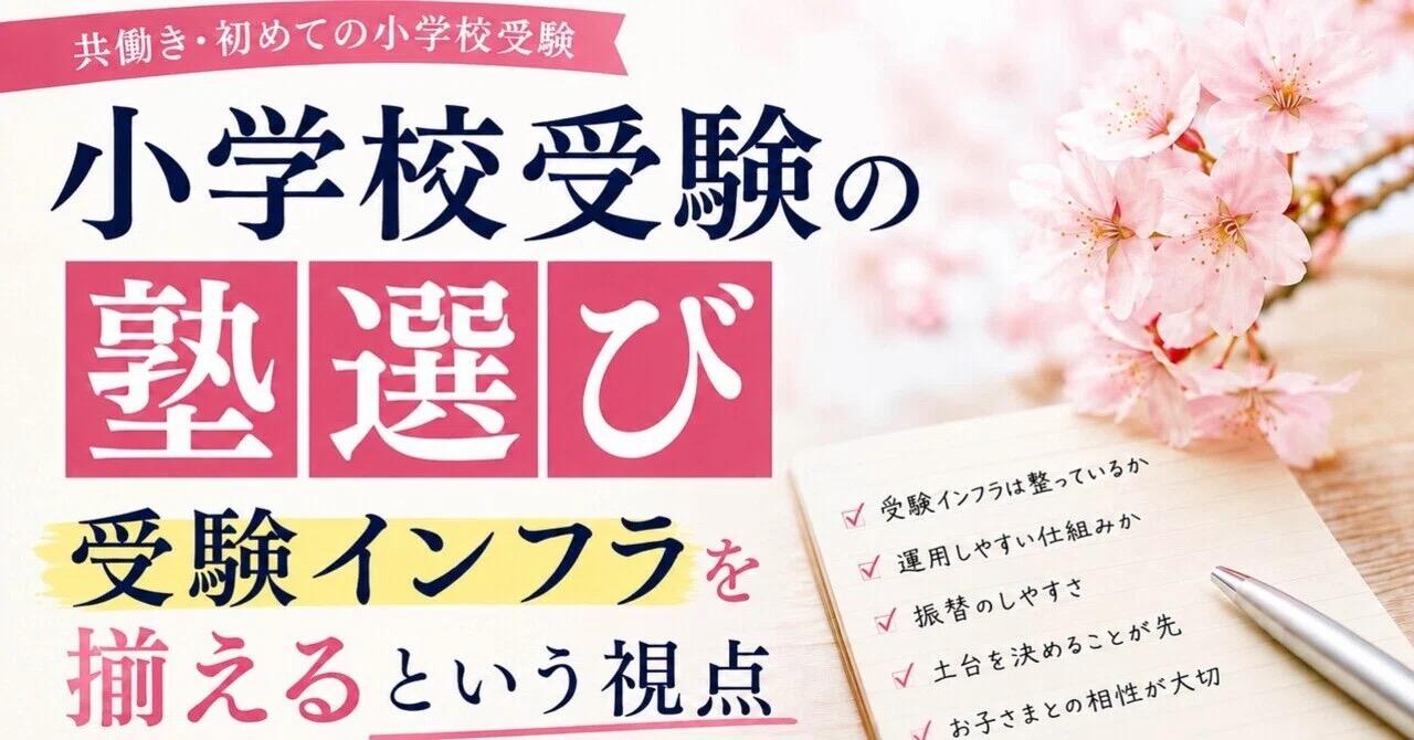 サクサク小学校、受験補習塾の公式note記事。小学校受験の塾選び。何より、受験インフラを揃えると言う視点。