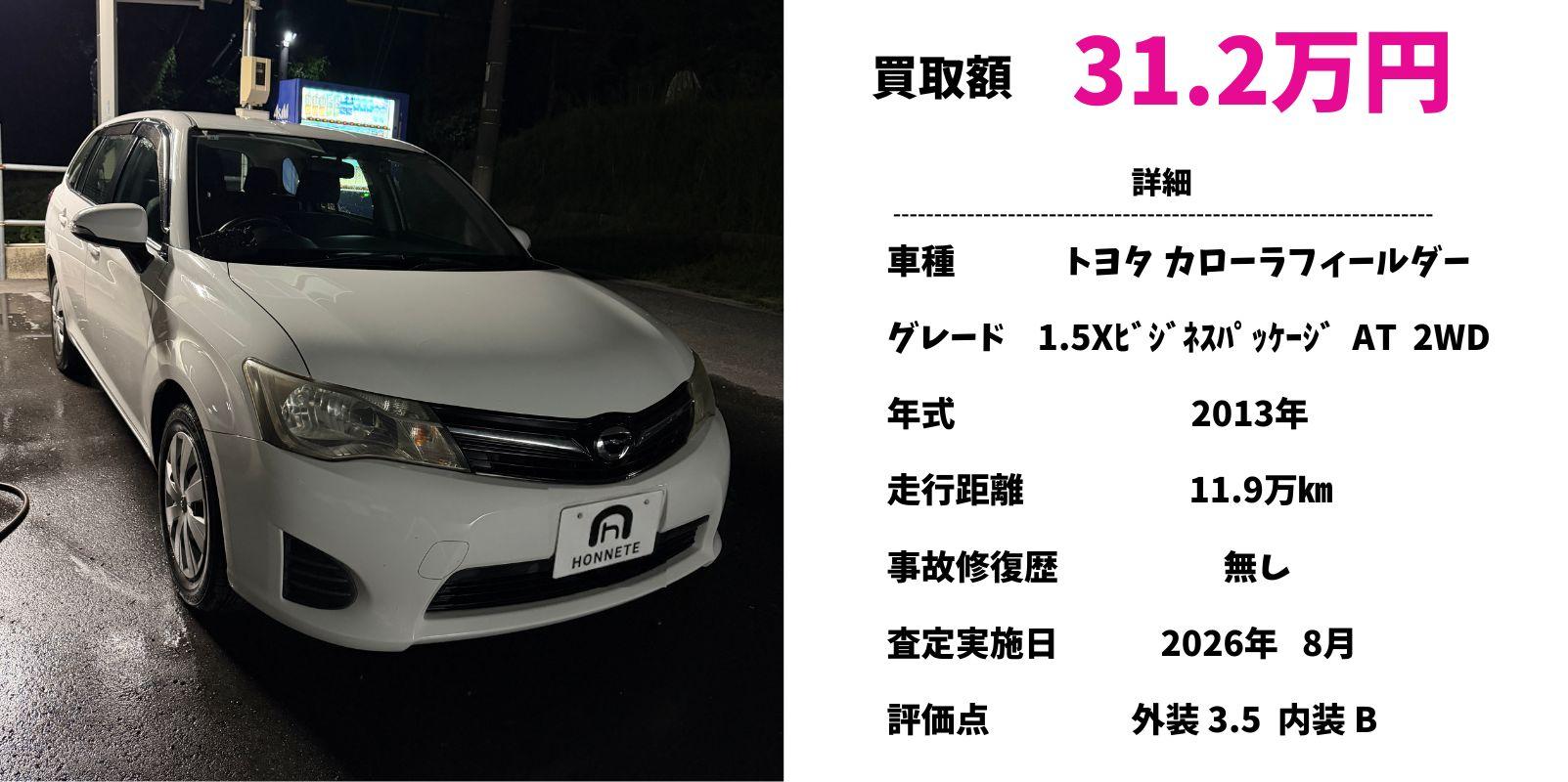 トヨタ カローラフィールダー 中古車買取 豊明