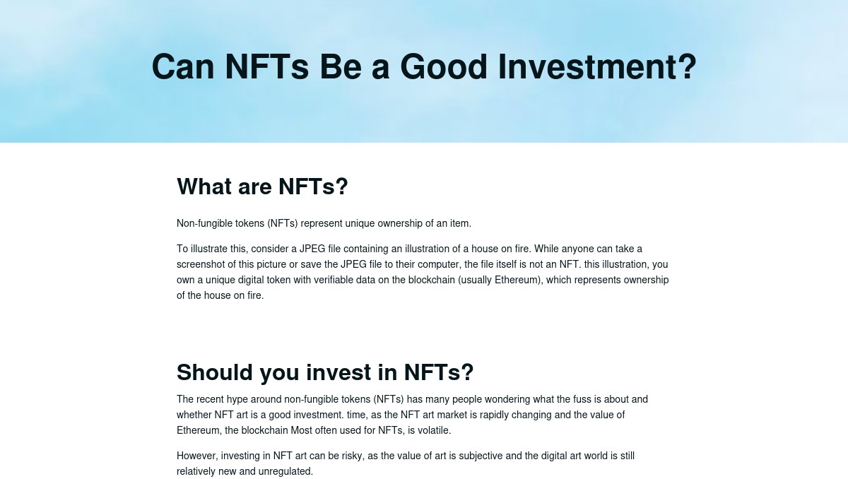 Can NFTs Be a Good Investment?