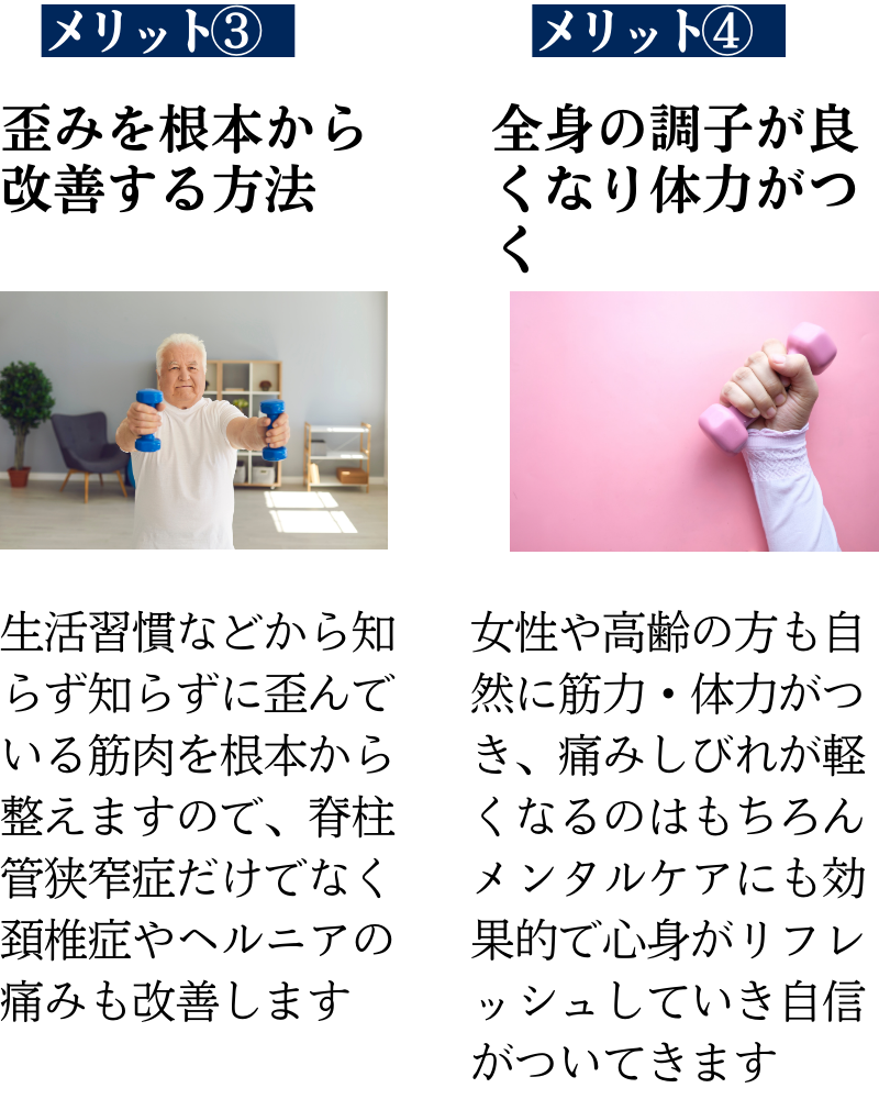 滋賀大津　整骨・はりボディワークス　脊柱管狭窄症・頚椎症・すべり症・椎間板ヘルニア・坐骨神経痛等の重症の方の専門院　メリット