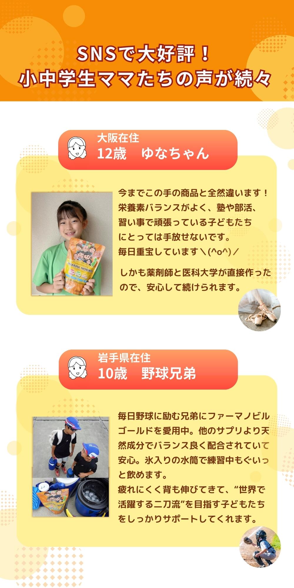 大阪在住の兄弟のママ。ファーマノビルのおかげで部活も塾も楽しくなったような気がする。
